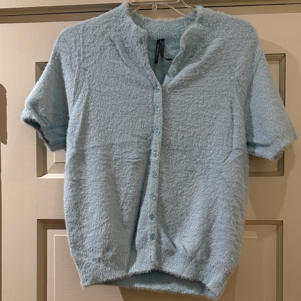 Fuzzy Light Blue Button-Up Cardigan